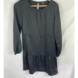 NWT Halogen Satin Tiered Long Sleeve Black Dress Size XXS